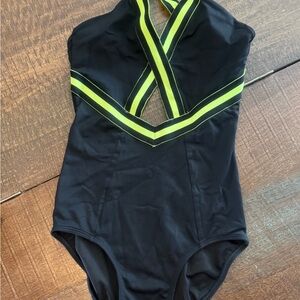 Jo+Jax Black and Neon Green One-Piece Swimsuit / Dancewear. Great condition.